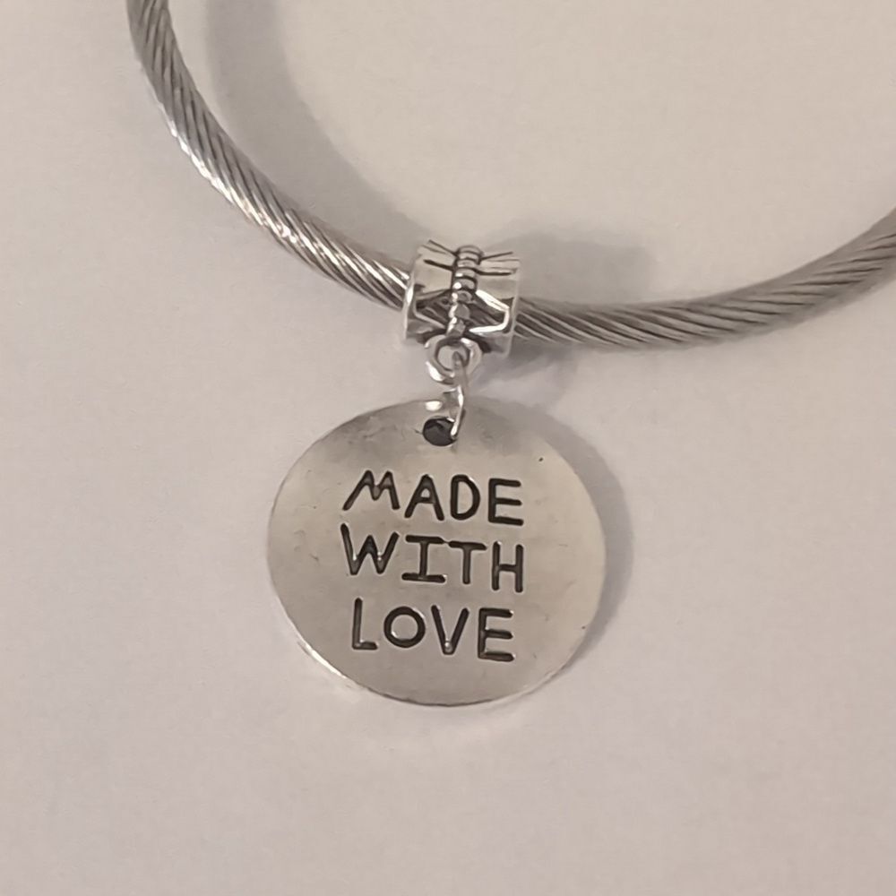 Silver Made‎ With Love Dangle Charm for Pandora Style Bracelet
